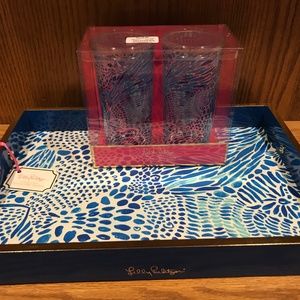 Lilly Pulitzer Hostess Tray with 2 Matching Cups